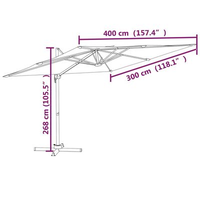 vidaXL Cantilever Umbrella with Aluminium Pole Bordeaux Red 400x300 cm