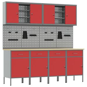 vidaXL Work Cabinet with Drawer 10 pcs Red Engineered Wood and Steel