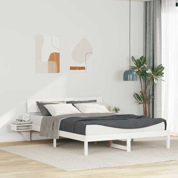 vidaXL Bed Frame with Headboard White 150 x 200 cm Solid Pine Wood
