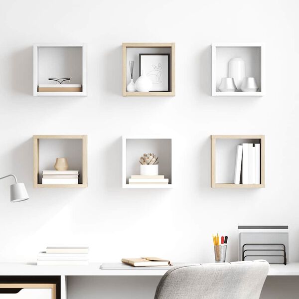 vidaXL Wall Cube Shelves 6 pcs White and Sonoma Oak 22x15x22 cm