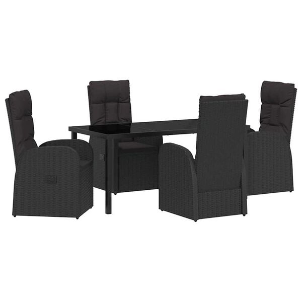 vidaXL Garden Dining Set with Cushion 5 pcs Black Poly Rattan