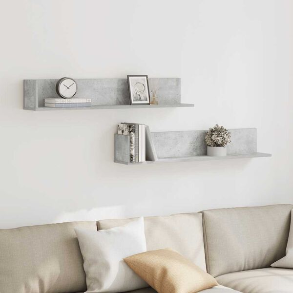vidaXL Wall Shelves 2 pcs Concrete Grey 100x16.5x16.5 cm Engineered Wood