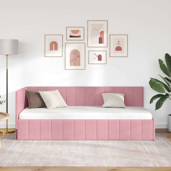 vidaXL Corner Bed Frame with Headboard Pink 80 cm x 200 cm Velvet