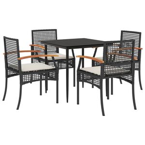 vidaXL 5 Piece Garden Dining Set with Cushions Black Poly Rattan