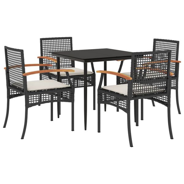 vidaXL 5 Piece Garden Dining Set with Cushions Black Poly Rattan