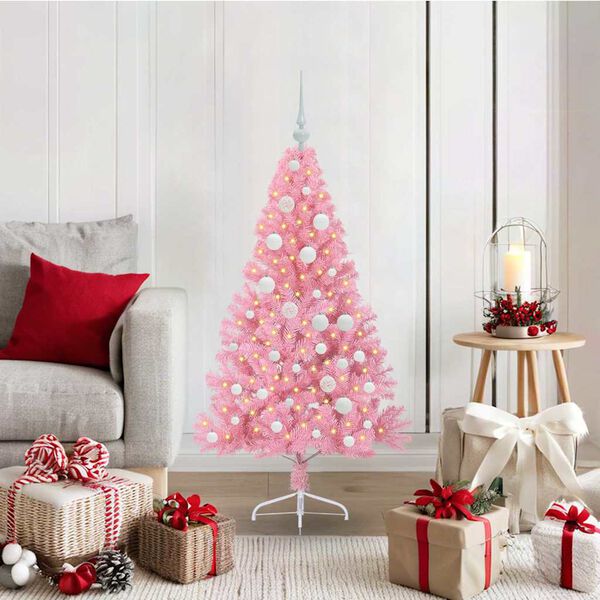 vidaXL Artificial Pre-lit Christmas Tree with 150 LEDs Pink 120 cm PVC