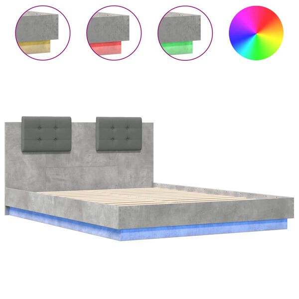 vidaXL Bed Frame with LED without Mattress Concrete Grey 120x200 cm