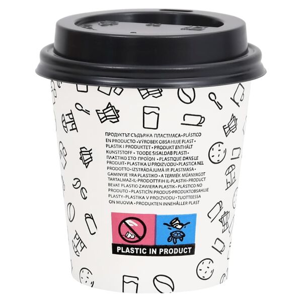 vidaXL Coffee Paper Cups with Lids 200 ml 500 pcs White and Black