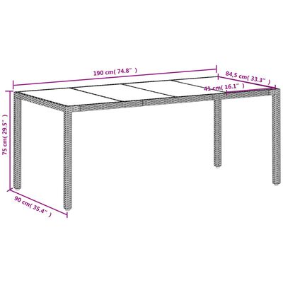 vidaXL Garden Table with Glass Top White 190x90x75 cm Poly Rattan