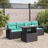 vidaXL 5 Piece Garden Sofa Set with Cushions Black Poly Rattan Acacia