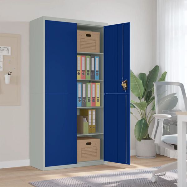 vidaXL File Cabinet Light Grey and Blue 90x40x180 cm Steel