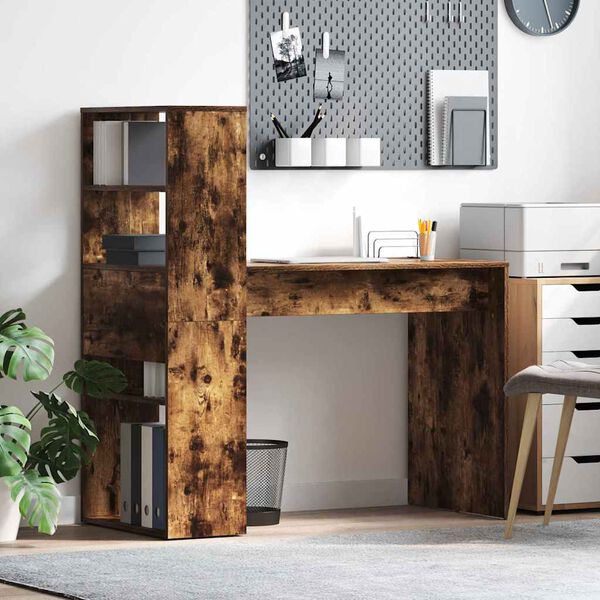 vidaXL Desk with Shelf Smoked Oak 113 x 54 x 120 cm Engineered Wood