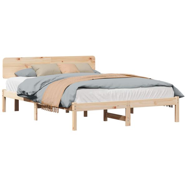 vidaXL Bed Frame with Headboard Natural 150 x 200 cm Solid Pine Wood