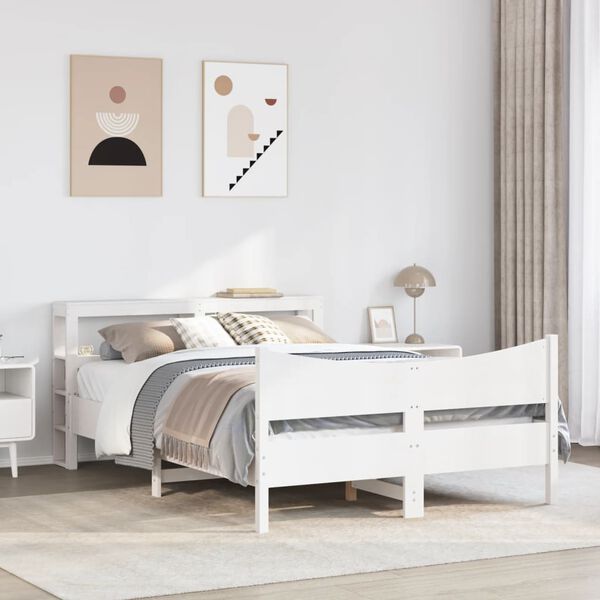 vidaXL Bed Frame with Headboard White 140x190 cm Solid Wood Pine