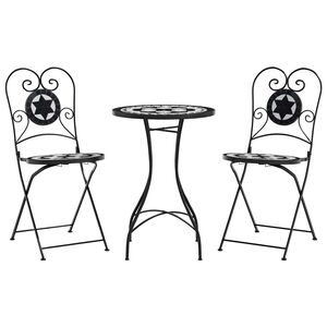 vidaXL Mosaic Bistro Set Black and White Iron and Ceramic