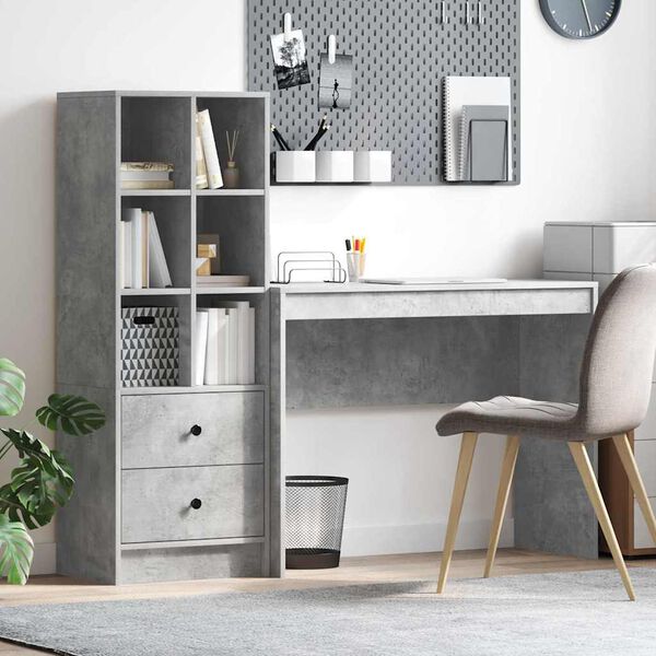 vidaXL Desk with Drawer 2 pcs Concrete Grey