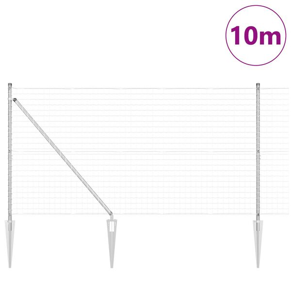 vidaXL Fence with Post Silver 1.4 x 10 m Steel