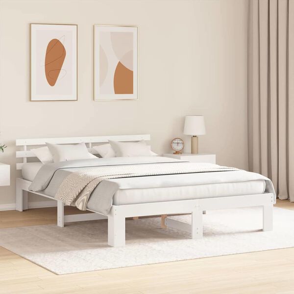 vidaXL Bed Frame with Headboard White 140 x 200 cm Solid Pine Wood