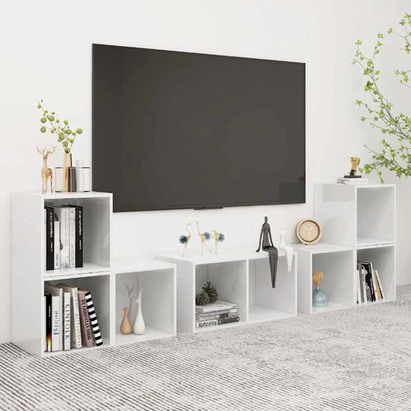 vidaXL 6 Piece TV Cabinet Set High Gloss White Engineered Wood