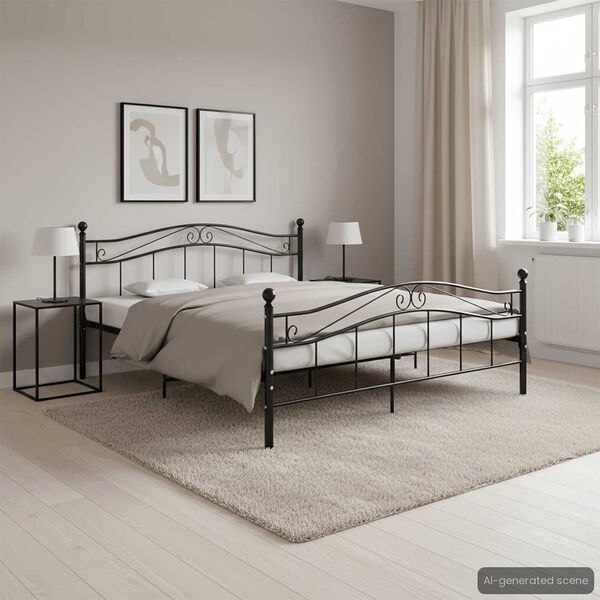 vidaXL Bed Frame without Mattress Black Metal 200x200 cm