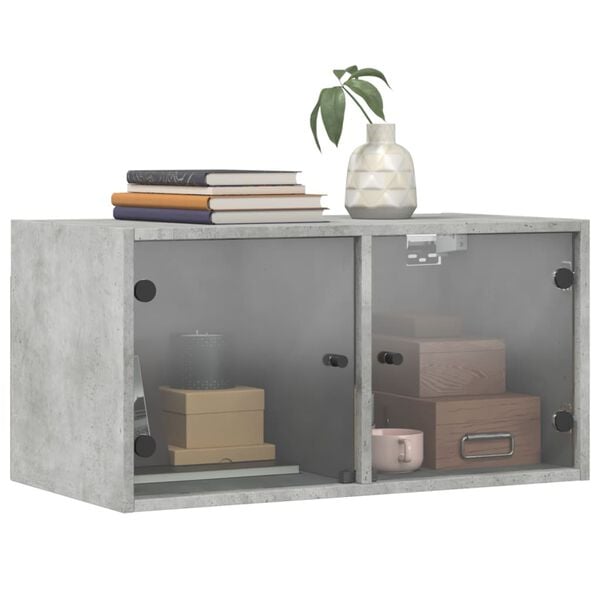 vidaXL Wall Cabinet with Glass Doors Concrete Grey 68.5x37x35 cm