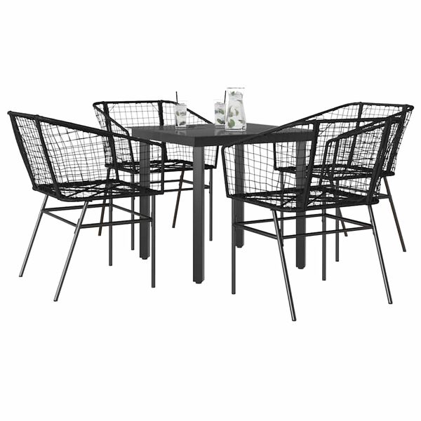 vidaXL 5 Piece Garden Dining Set Black Poly Rattan Glass
