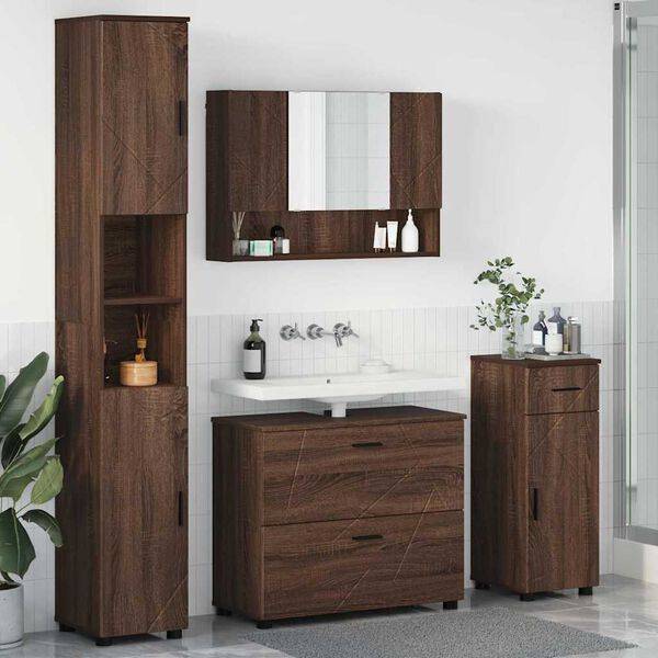 vidaXL Bathroom Furniture Set with Drawer with Shelf 4 pcs Brown Oak