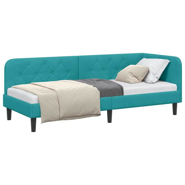 vidaXL Corner Bed Frame with Headboard Turquoise 80 x 200 cm Velvet