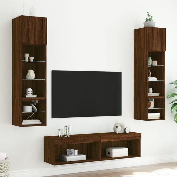 vidaXL 6 Piece TV Wall Units with LED Brown Oak Engineered Wood