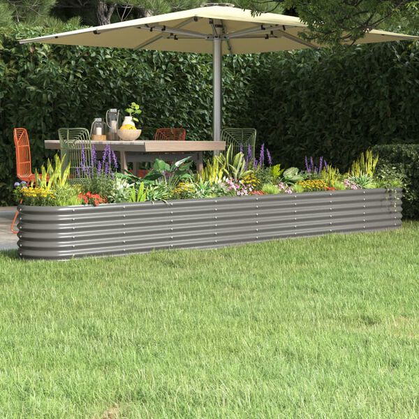 vidaXL Garden Raised Bed Galvanised Steel 332x40x36 cm Grey