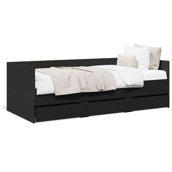 vidaXL Daybed with Drawers without Mattress Black 100x200 cm