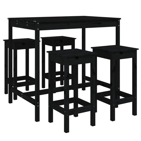 vidaXL 5 Piece Garden Bar Set Black Solid Wood Pine