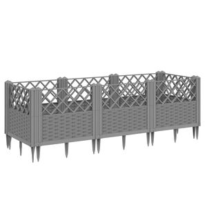 vidaXL Garden Planter with Pegs Light Grey 123.5x43.5x43.5 cm PP