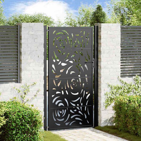 vidaXL Garden Gate Black 100x175 cm Steel Flame Design