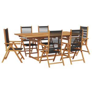 vidaXL 7 Piece Garden Dining Set Black Polypropylene and Solid Wood