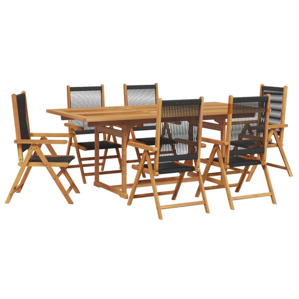 vidaXL 7 Piece Garden Dining Set Black Polypropylene and Solid Wood