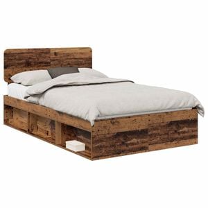 vidaXL Bed Frame with Headboard Old Wood 135 x 190 cm Solid Pine Wood