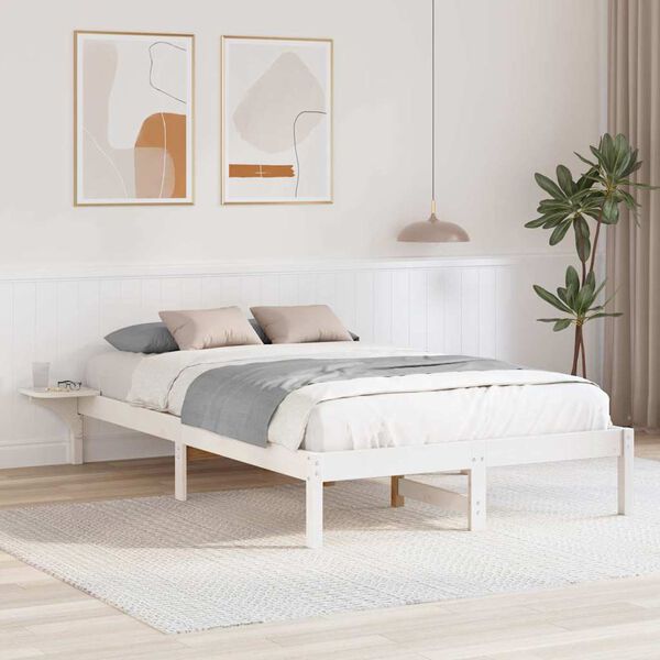 vidaXL Bed Frame White 135 x 190 cm Solid Pine Wood