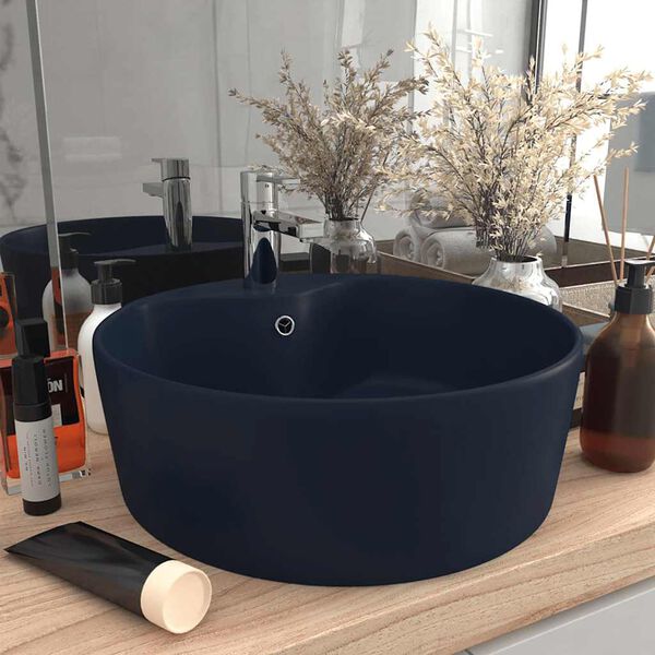 vidaXL Luxury Wash Basin with Overflow Matt Dark Blue 36x13 cm Ceramic