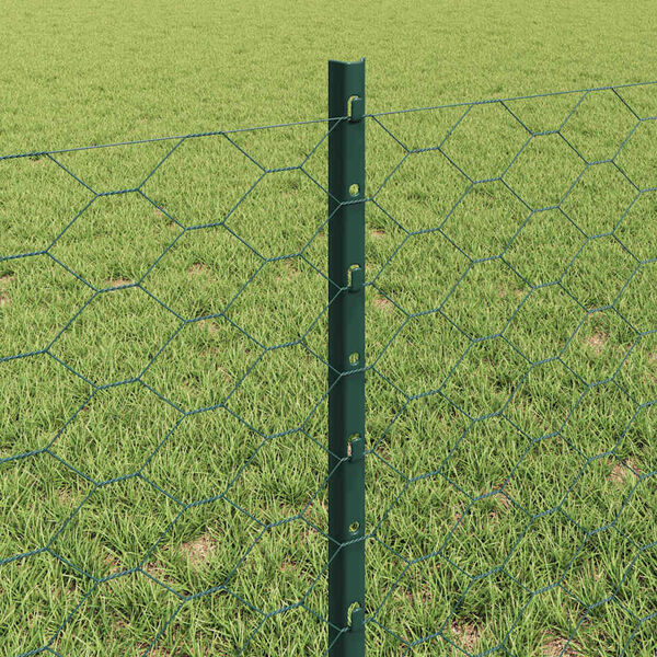 vidaXL Fence with Post Green 0.6 x 10 m Steel and PVC