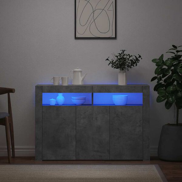 vidaXL Sideboard with LED Lights Concrete Grey 115.5x30x75 cm