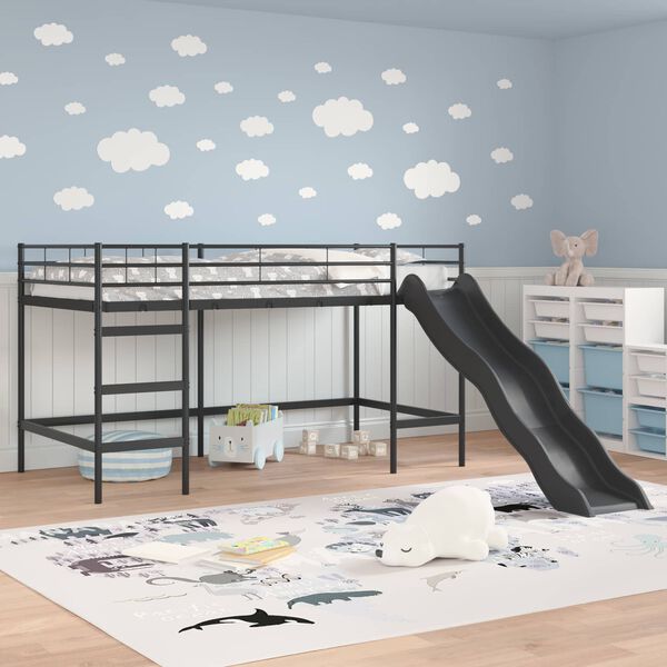 vidaXL Kids'Loft Bed Frame with Slide Black and Anthracite