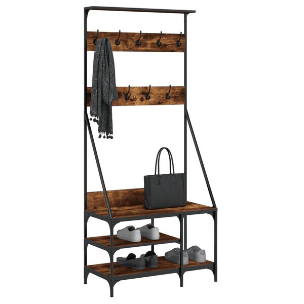 vidaXL Clothes Rack with Shoe Storage Smoked Oak 80x40x184 cm