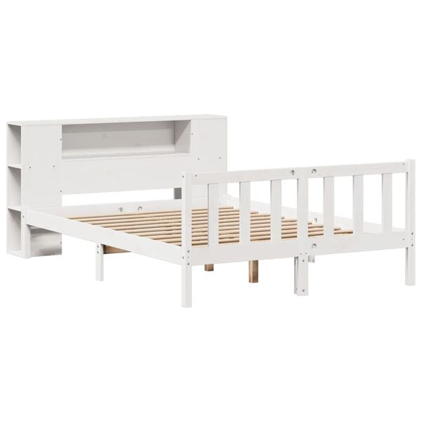 vidaXL Bookcase Bed without Mattress White 135x190 cm Double Solid Wood Pine
