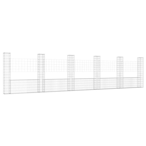 vidaXL U-shape Gabion Basket with 6 Posts Iron 620x20x150 cm