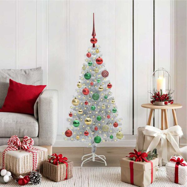vidaXL Christmas Tree with 150 LEDs with Stand Silver 120 cm PET