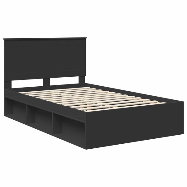 vidaXL Bed Frame with Headboard Black 120 x 190 cm Solid Pine Wood