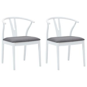 vidaXL Dining Chair 2 pcs White and Grey Solid Rubber Wood