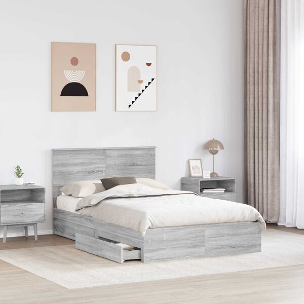 vidaXL Storage Bed Grey Sonoma 135 x 190 cm Engineered Wood
