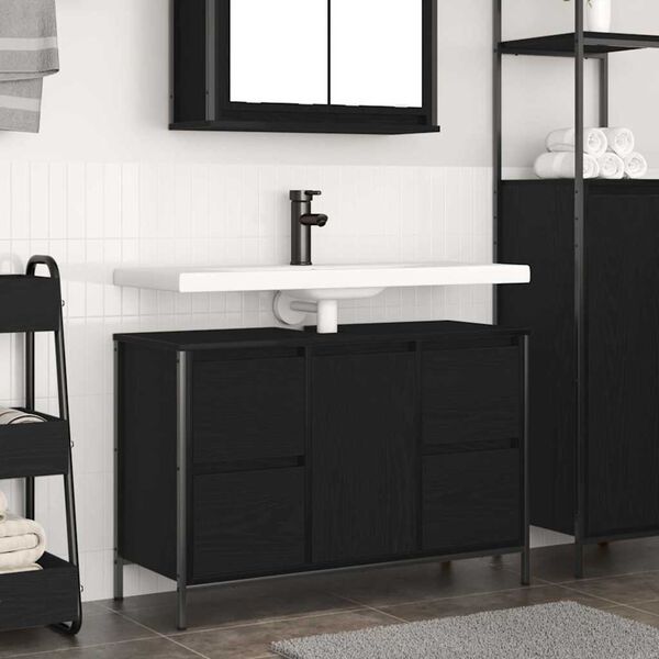 vidaXL Basin Cabinet with Drawers Black Oak 90x34.5x60 cm